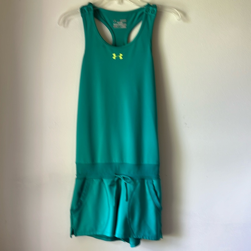 Under Armour Romper Womens XS Heat Gear Teal Snap Front Tie Waist Scoop Neck